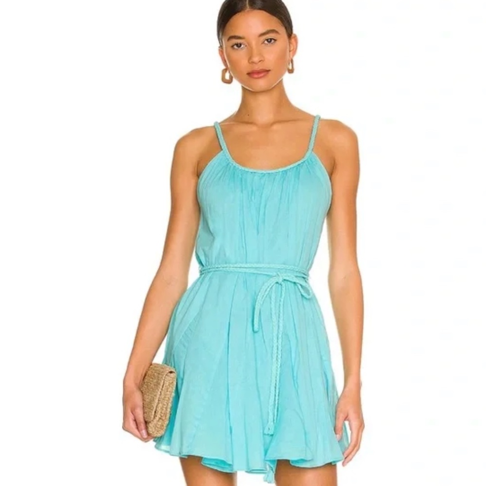 NWT Alice & Olivia Raina Godet Braided Minidress. Aqua. Size 0.